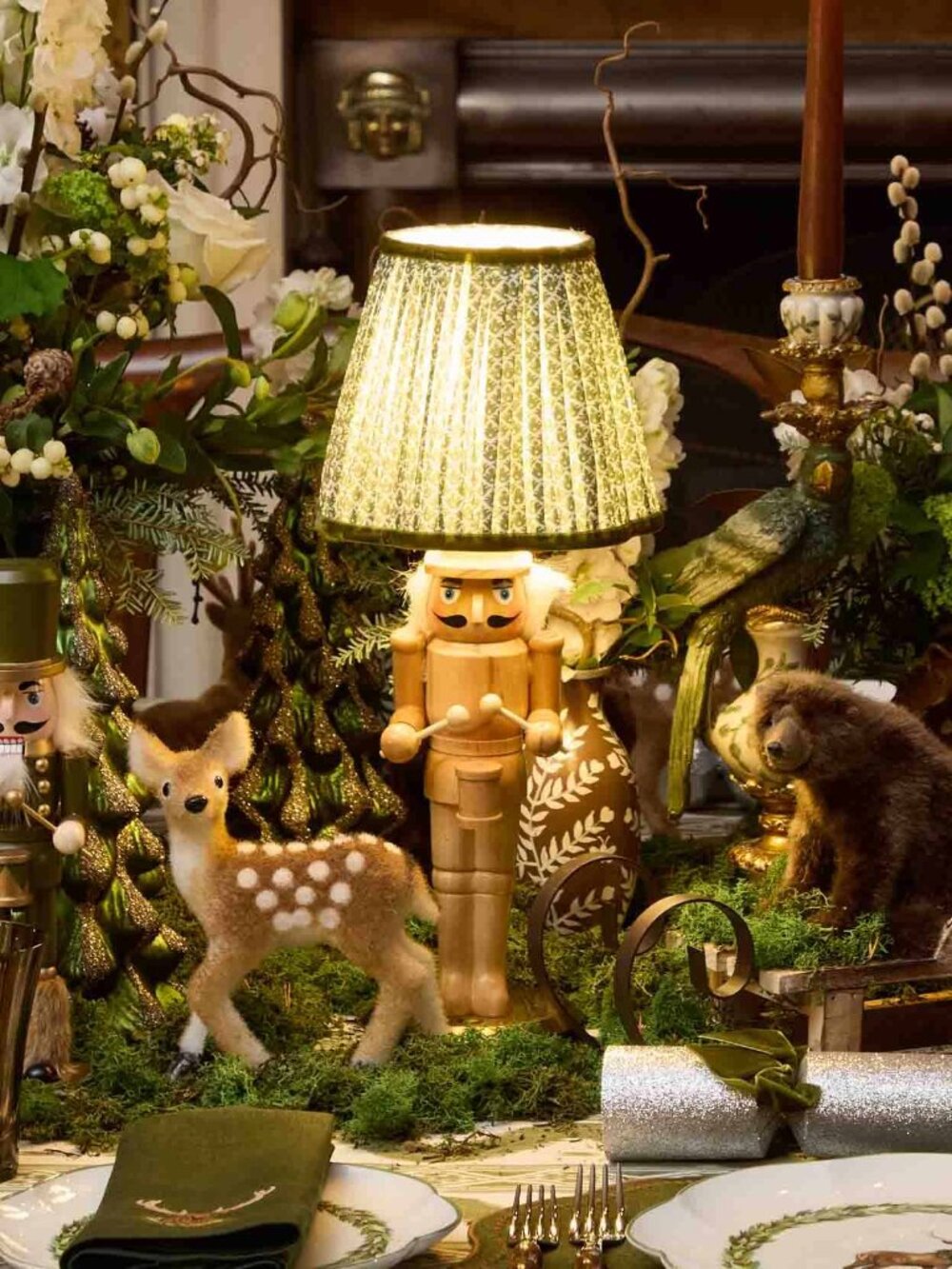 PAIR of Mrs. Alice Nutcracker Rechargeable Lamps with White Shades - 2 Available